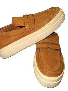 J/Slides NYC Women's Suede Penny Loafer Sneakers Cognac Size 8.5